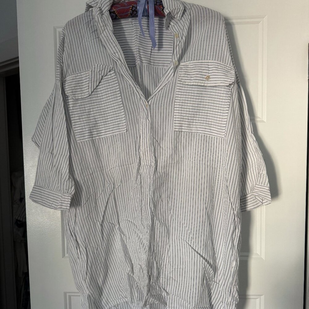 FAITHFULL WHITE & BLUE STRIPE LIGHTWEIGHT TUNIC/COVER-UP